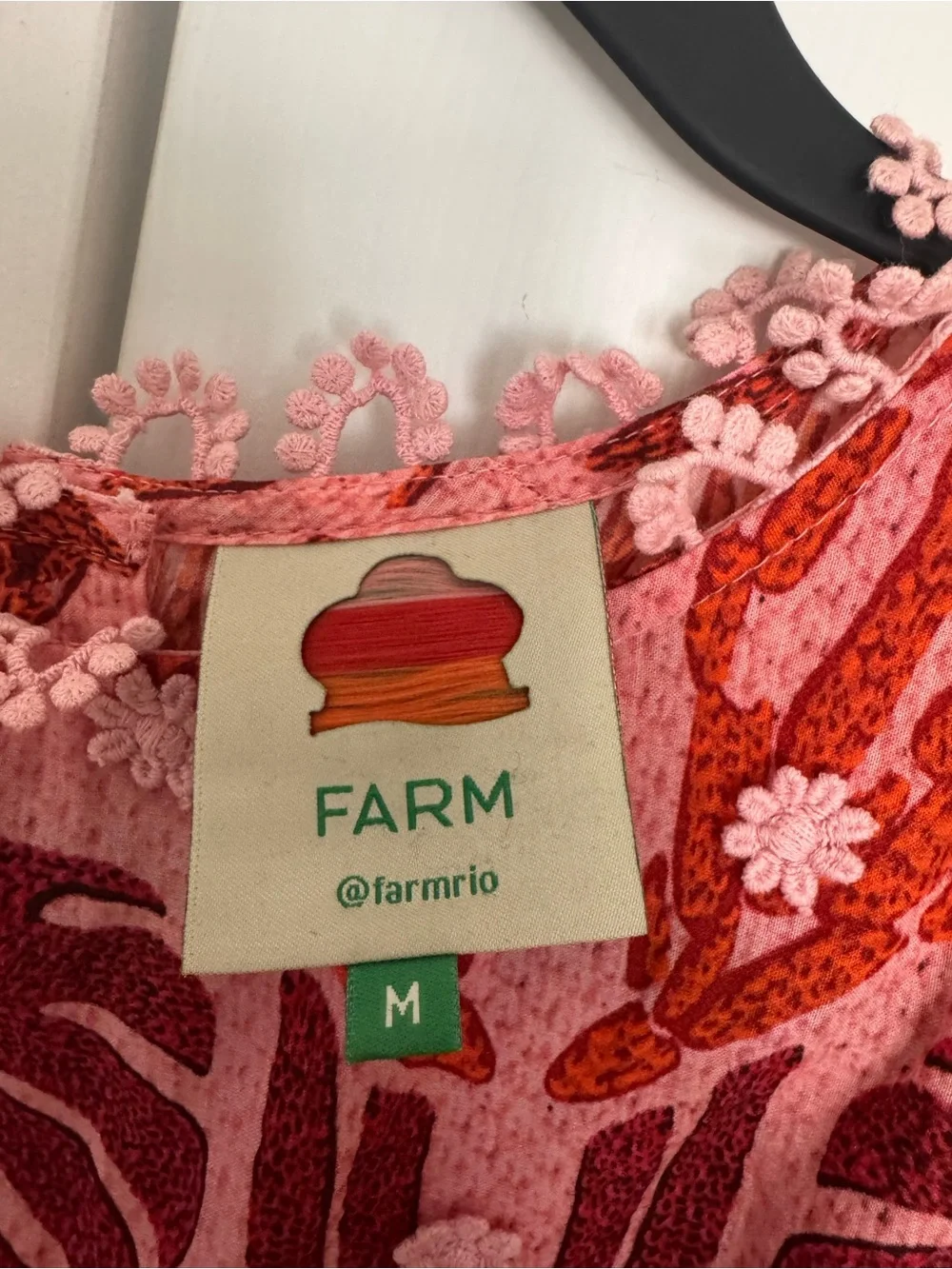 FARM Rio Pink & Red Patterned Puff-Sleeve Blouse